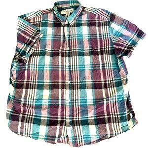 Old Navy Shirt Classic Slim Fit Plaid Purple Blue White XXL Short Sleeve Preppy